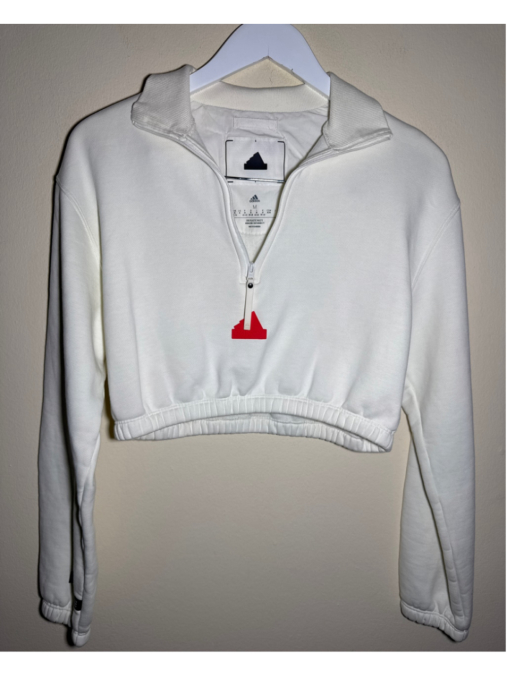 Adidas Quarter-Zip Cropped Sweatshirt White Red Size M